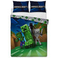 Vert - Bleu - Gris - Front - Minecraft - Parure de lit