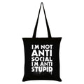 Noir - Blanc - Front - Grindstore - Tote bag I´M NOT ANTI-SOCIAL I´M ANTI-STUPID